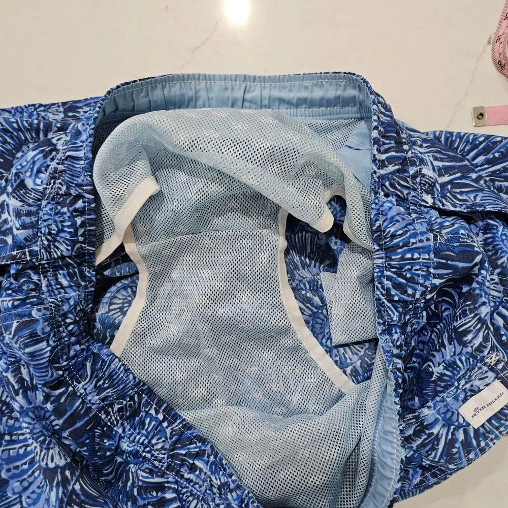 Peter Millar Mens XL Seaside Collection‎ Shell Navy Swim Shell Print Shorts